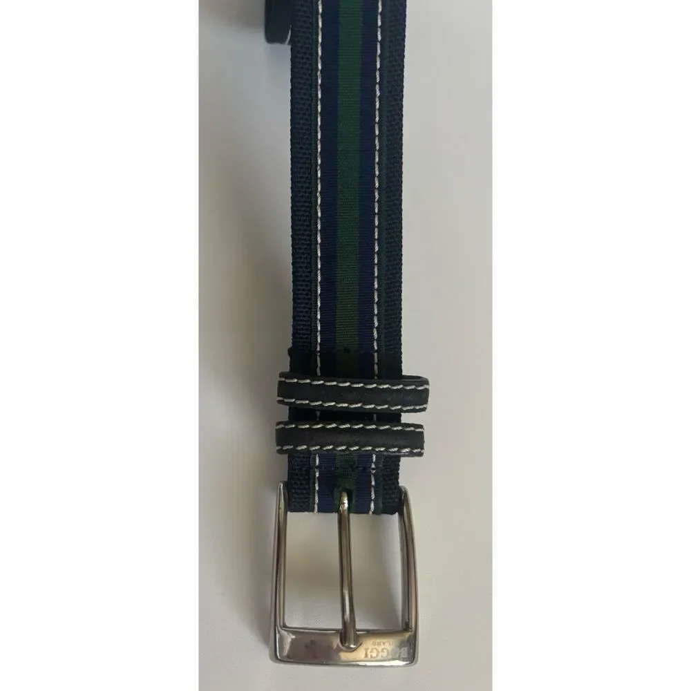 Boggi Milano Navy and Green Striped Belt Size S